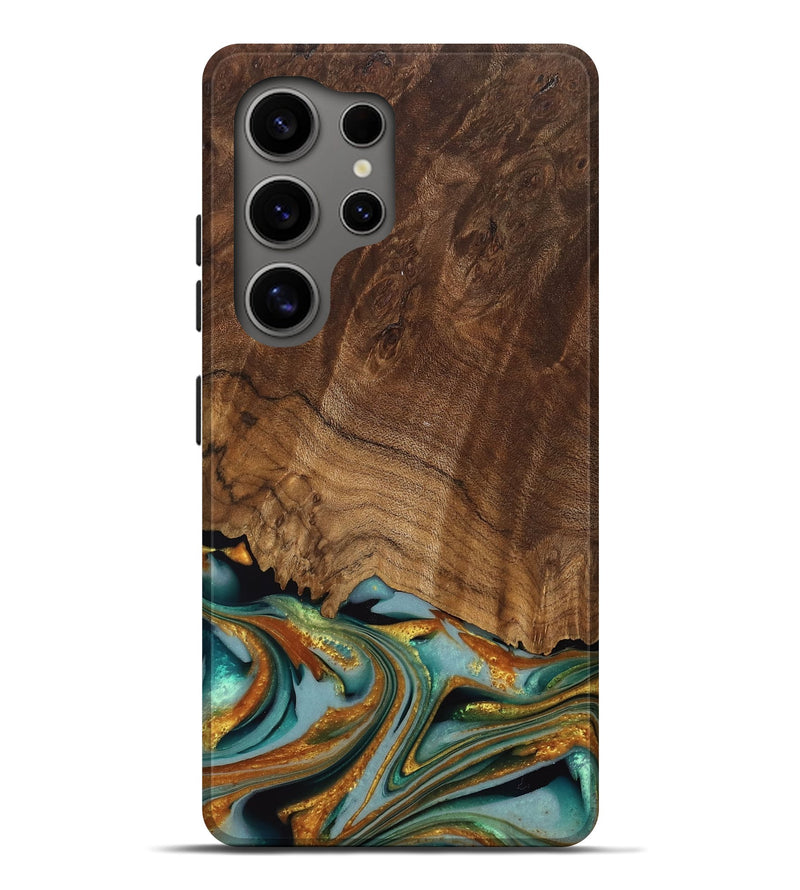 Galaxy S25 Ultra Wood Live Edge Phone Case - Huong (Teal & Gold, 742973)