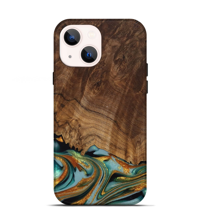 iPhone 13 Wood Live Edge Phone Case - Huong (Teal & Gold, 742973)