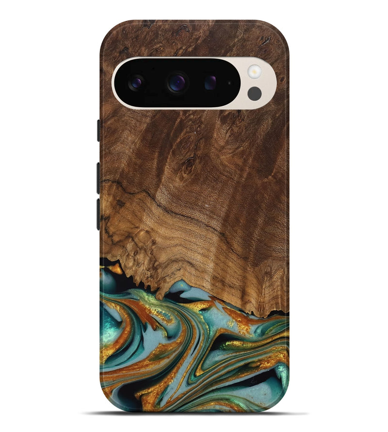 Pixel 9 Pro XL Wood Live Edge Phone Case - Huong (Teal & Gold, 742973)