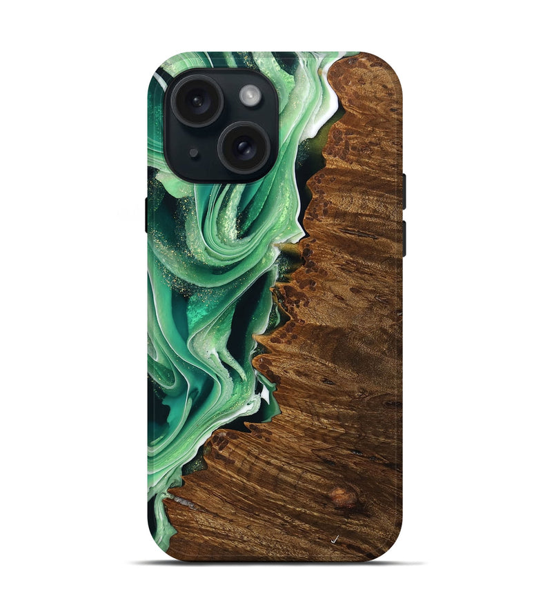 iPhone 15 Wood Live Edge Phone Case - Arlyn (Green, 742977)