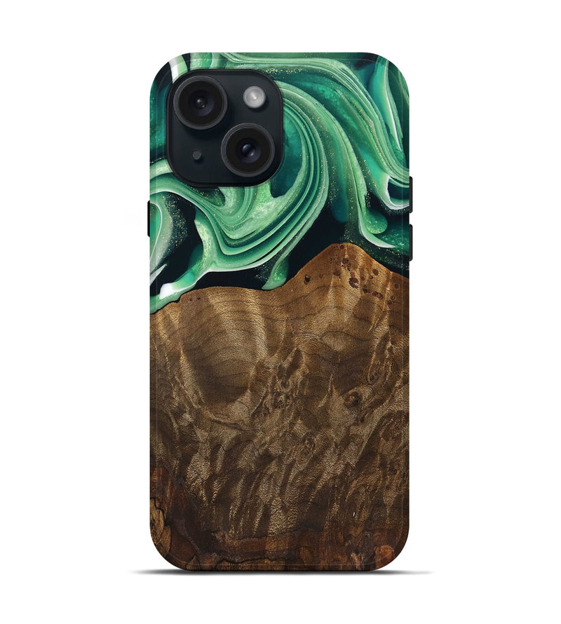 iPhone 15 Wood Live Edge Phone Case - Piper (Green, 742978)