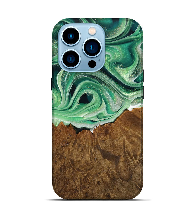 iPhone 14 Pro Wood Live Edge Phone Case - Chrissy (Green, 742981)