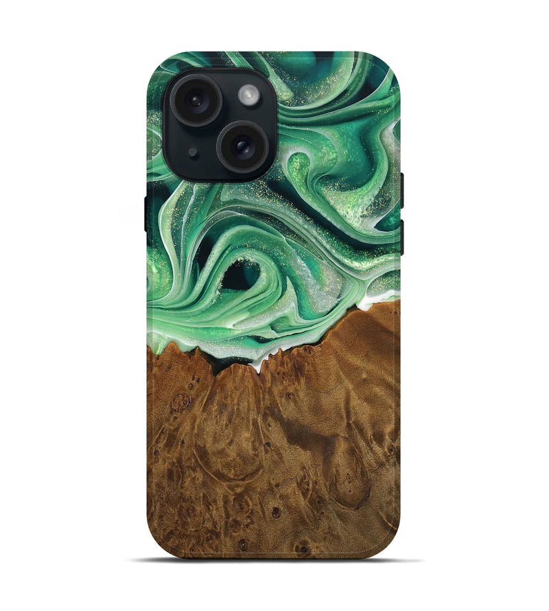 iPhone 15 Wood Live Edge Phone Case - Chrissy (Green, 742981)