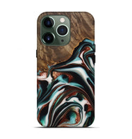 iPhone 13 Pro Wood Live Edge Phone Case - Cherryl (Teal & Gold, 742982)