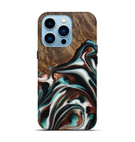 iPhone 14 Pro Wood Live Edge Phone Case - Cherryl (Teal & Gold, 742982)