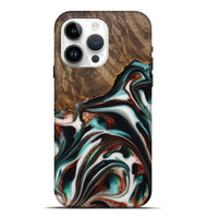 iPhone 15 Pro Max Wood Live Edge Phone Case - Cherryl (Teal & Gold, 742982)