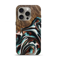 iPhone 16 Pro Wood Live Edge Phone Case - Cherryl (Teal & Gold, 742982)