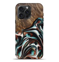 iPhone 16 Pro Max Wood Live Edge Phone Case - Cherryl (Teal & Gold, 742982)