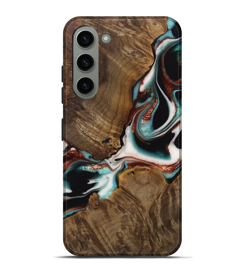 Galaxy S23 Plus Wood Live Edge Phone Case - Rebekah (Teal & Gold, 742984)