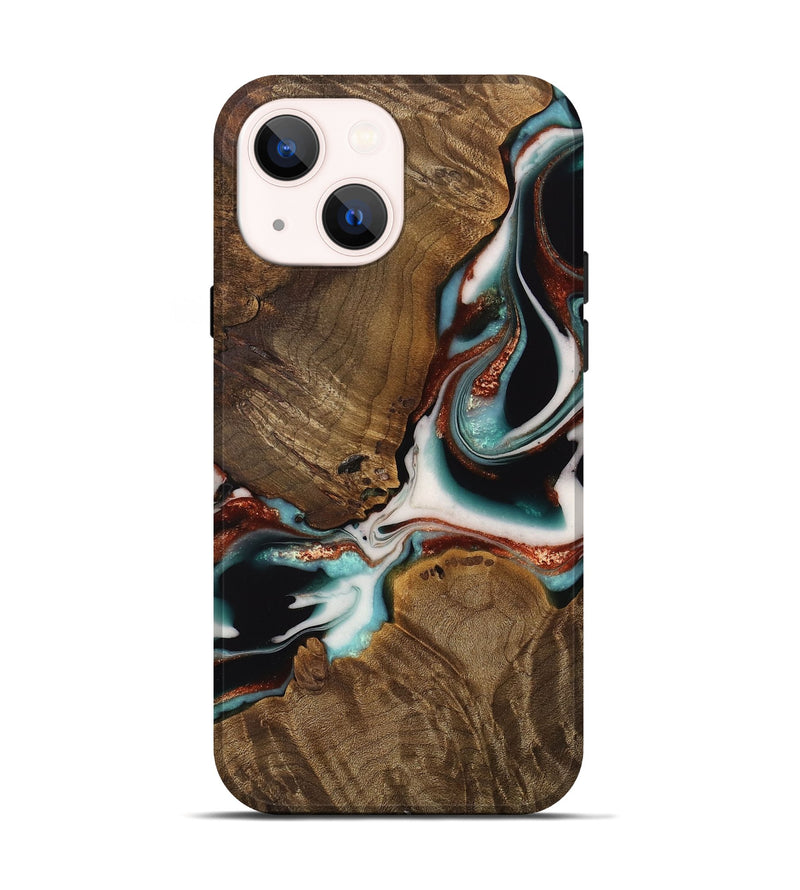 iPhone 14 Wood Live Edge Phone Case - Rebekah (Teal & Gold, 742984)