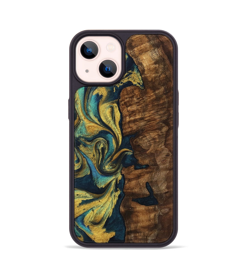 iPhone 14 Wood Phone Case - Cletus (Teal & Gold, 743021)