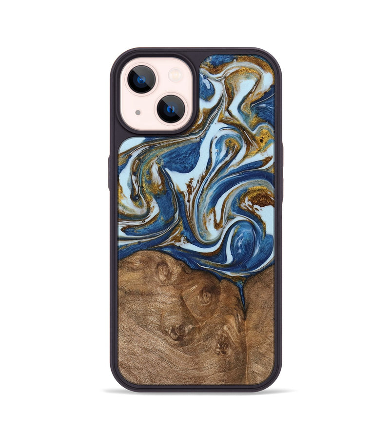 iPhone 14 Wood Phone Case - Makhi (Teal & Gold, 743022)