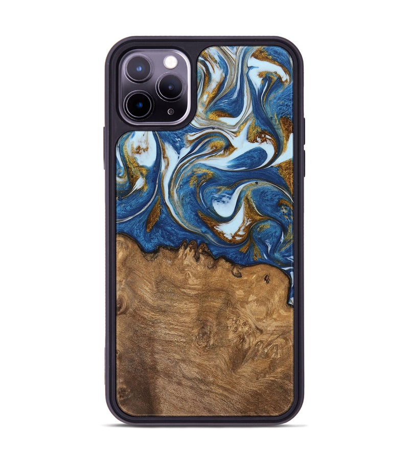 iPhone 11 Pro Max Wood Phone Case - Haroon (Teal & Gold, 743031)