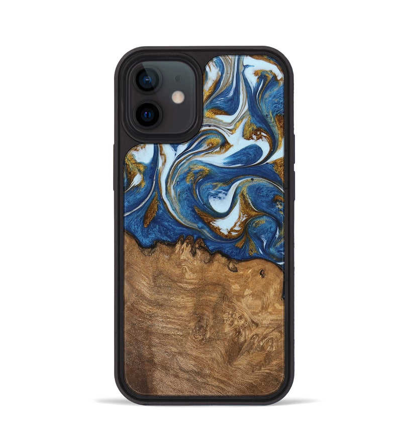 iPhone 12 Wood Phone Case - Haroon (Teal & Gold, 743031)