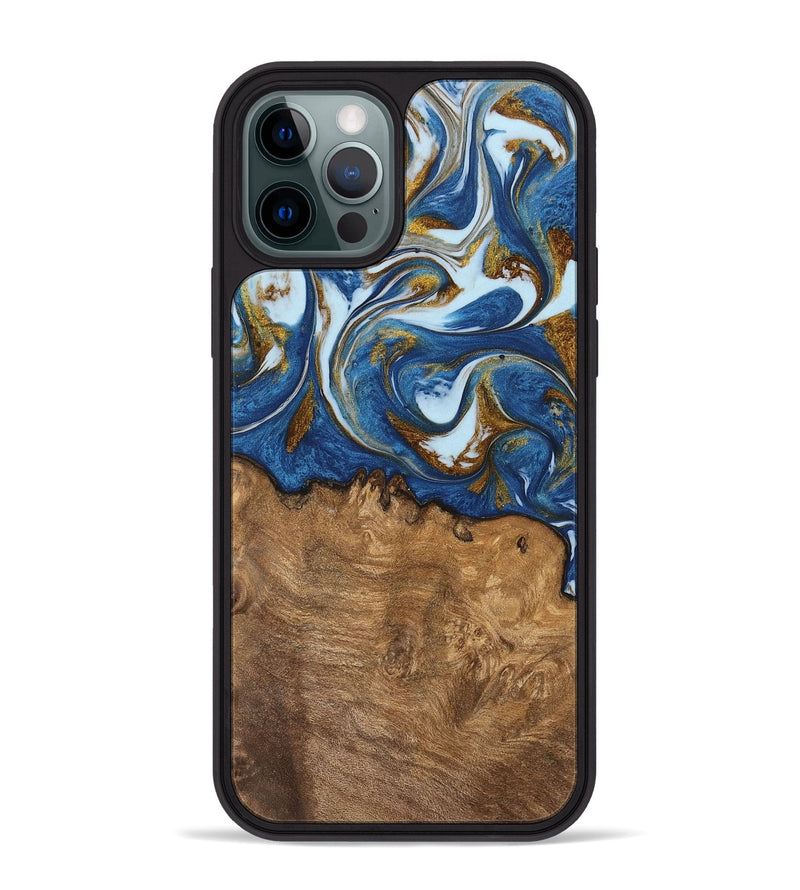 iPhone 12 Pro Max Wood Phone Case - Haroon (Teal & Gold, 743031)