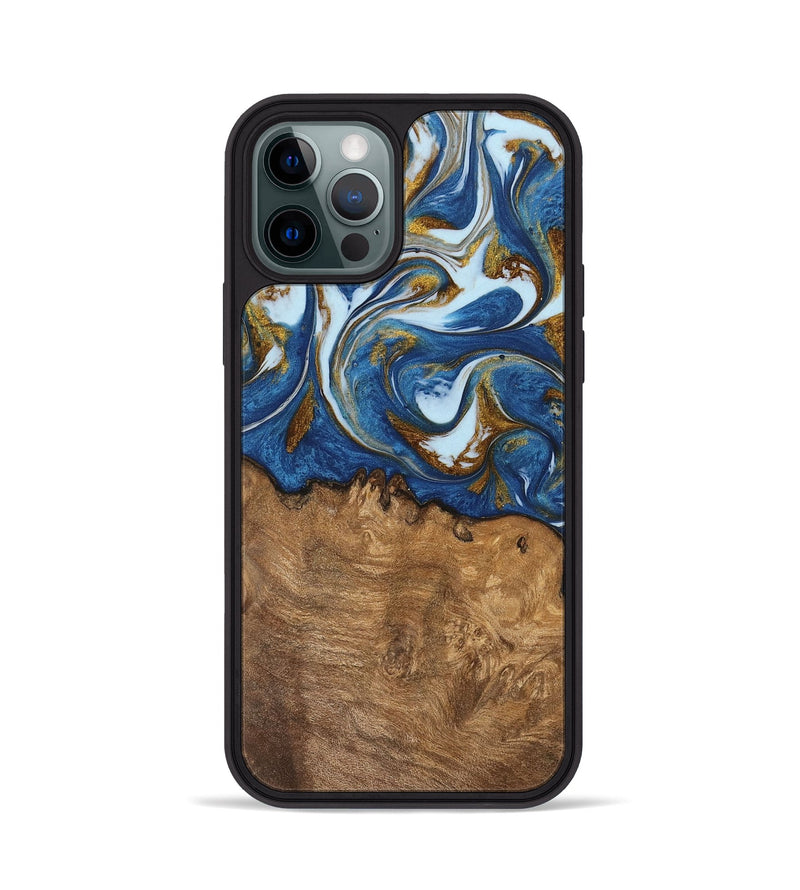 iPhone 12 Pro Wood Phone Case - Haroon (Teal & Gold, 743031)