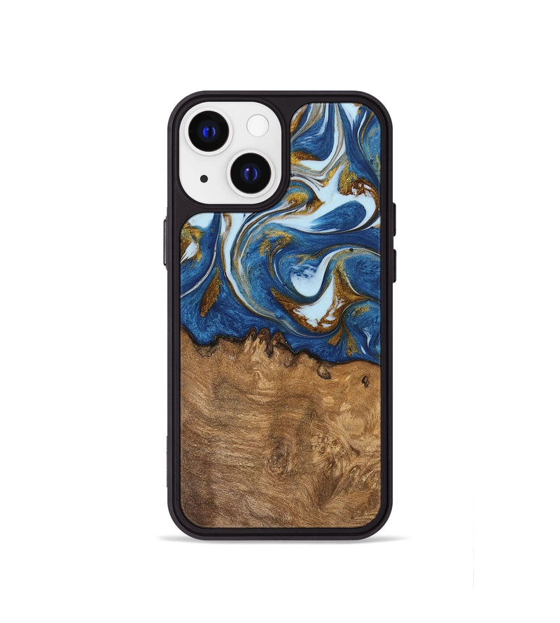 iPhone 13 mini Wood Phone Case - Haroon (Teal & Gold, 743031)