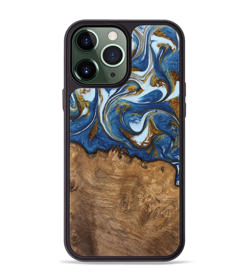 iPhone 13 Pro Max Wood Phone Case - Haroon (Teal & Gold, 743031)