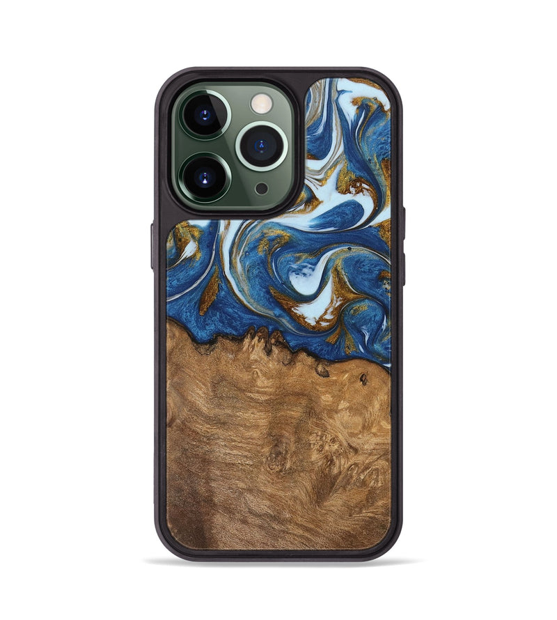 iPhone 13 Pro Wood Phone Case - Haroon (Teal & Gold, 743031)