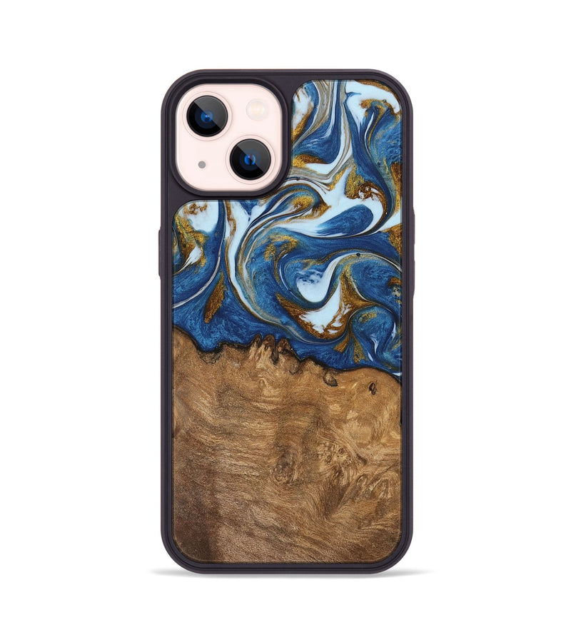 iPhone 14 Wood Phone Case - Haroon (Teal & Gold, 743031)