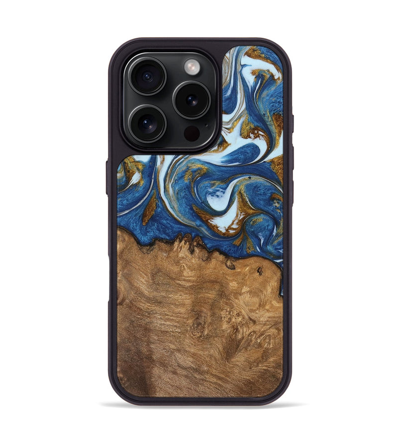 iPhone 16 Pro Wood Phone Case - Haroon (Teal & Gold, 743031)