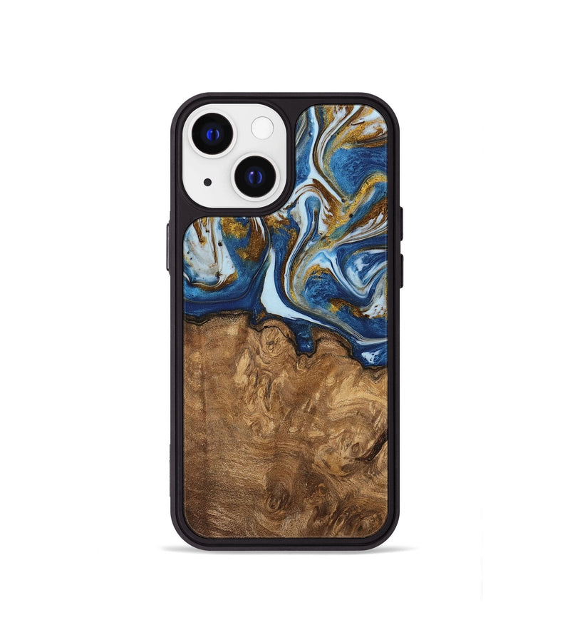 iPhone 13 mini Wood Phone Case - Rice (Teal & Gold, 743032)