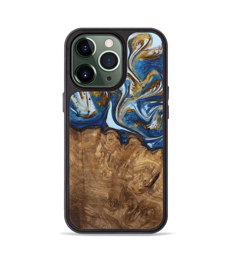 iPhone 13 Pro Wood Phone Case - Rice (Teal & Gold, 743032)