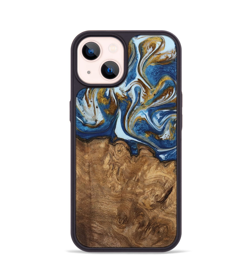 iPhone 14 Wood Phone Case - Rice (Teal & Gold, 743032)