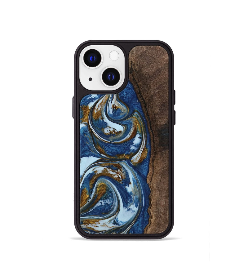 iPhone 13 mini Wood Phone Case - Karola (Teal & Gold, 743045)