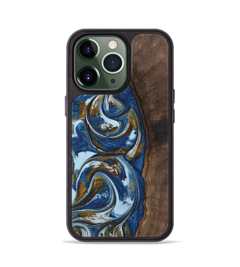 iPhone 13 Pro Wood Phone Case - Karola (Teal & Gold, 743045)