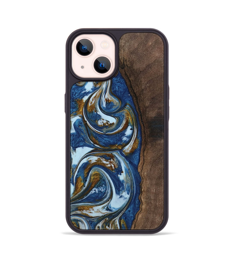 iPhone 14 Wood Phone Case - Karola (Teal & Gold, 743045)