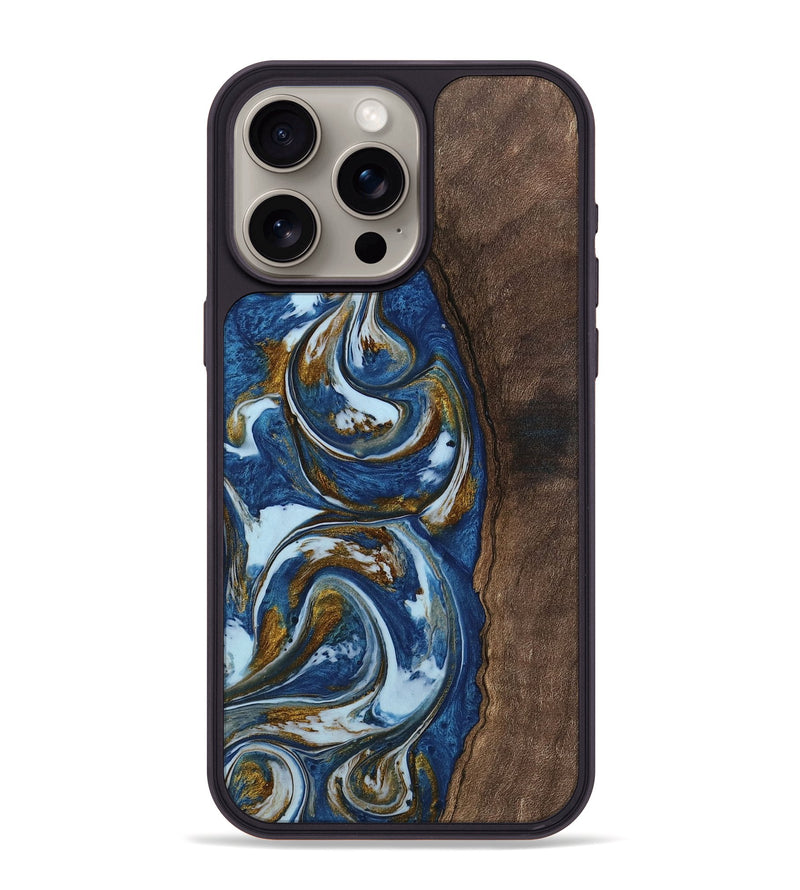 iPhone 15 Pro Max Wood Phone Case - Karola (Teal & Gold, 743045)