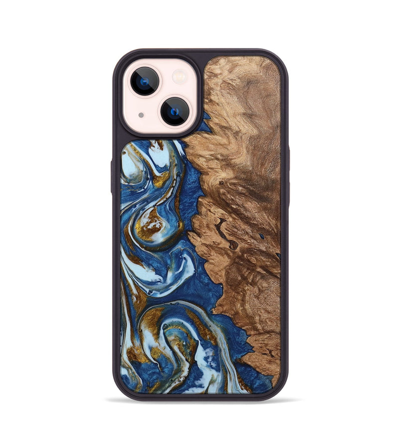 iPhone 14 Wood Phone Case - Farooq (Teal & Gold, 743052)