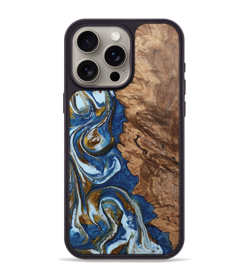 iPhone 15 Pro Max Wood Phone Case - Farooq (Teal & Gold, 743052)