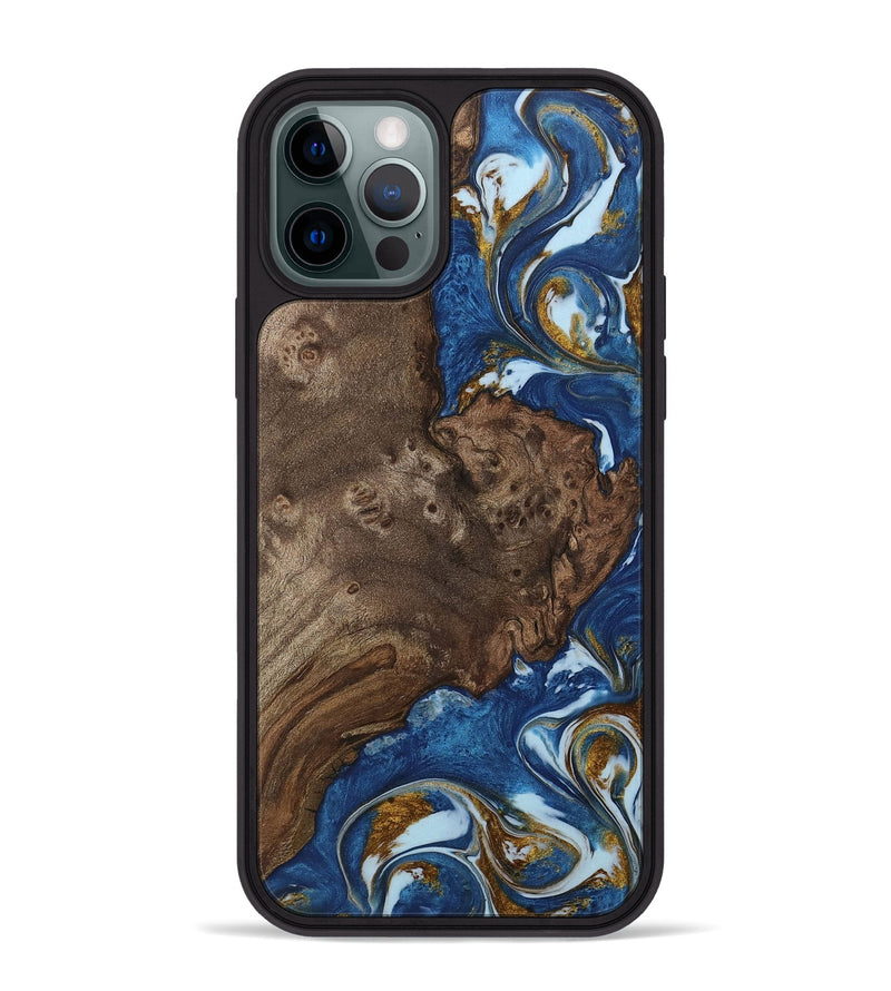 iPhone 12 Pro Max Wood Phone Case - Cornie (Teal & Gold, 743053)