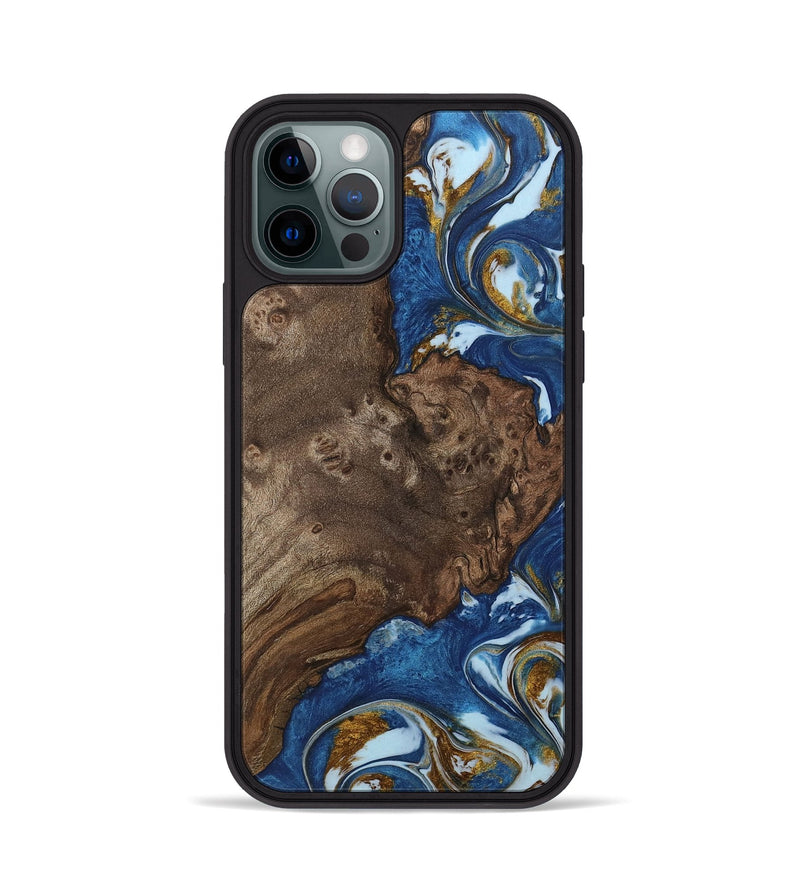 iPhone 12 Pro Wood Phone Case - Cornie (Teal & Gold, 743053)