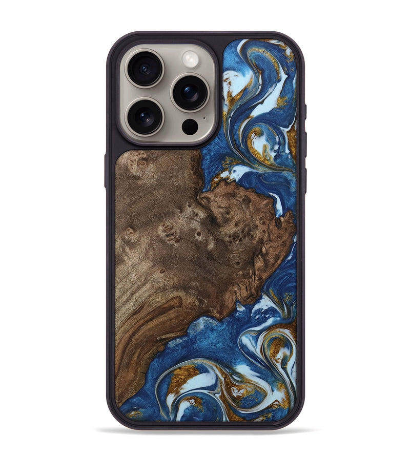 iPhone 15 Pro Max Wood Phone Case - Cornie (Teal & Gold, 743053)