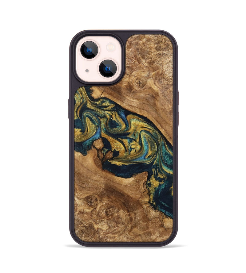 iPhone 14 Wood Phone Case - Kamryn (Teal & Gold, 743057)