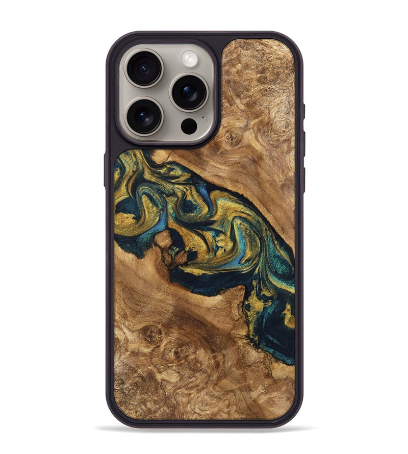 iPhone 15 Pro Max Wood Phone Case - Kamryn (Teal & Gold, 743057)