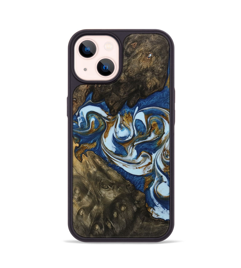 iPhone 14 Wood Phone Case - Filide (Teal & Gold, 743059)