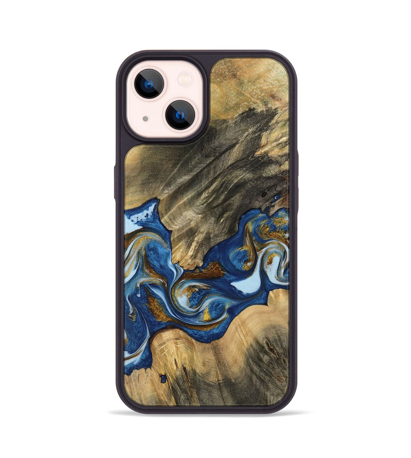 iPhone 14 Wood Phone Case - Tiertza (Teal & Gold, 743060)