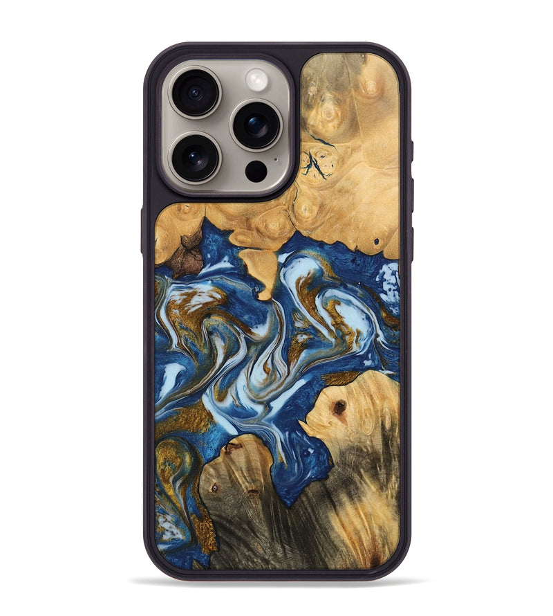 iPhone 15 Pro Max Wood Phone Case - Lissi (Teal & Gold, 743064)