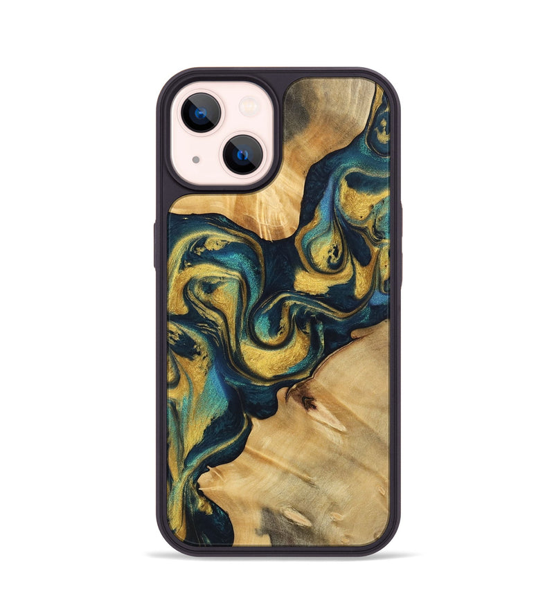 iPhone 14 Wood Phone Case - Tisa (Teal & Gold, 743065)