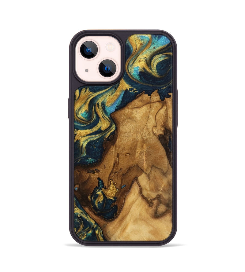 iPhone 14 Wood Phone Case - Cedrick (Teal & Gold, 743066)