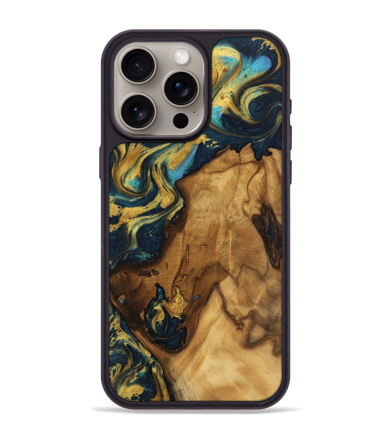 iPhone 15 Pro Max Wood Phone Case - Cedrick (Teal & Gold, 743066)