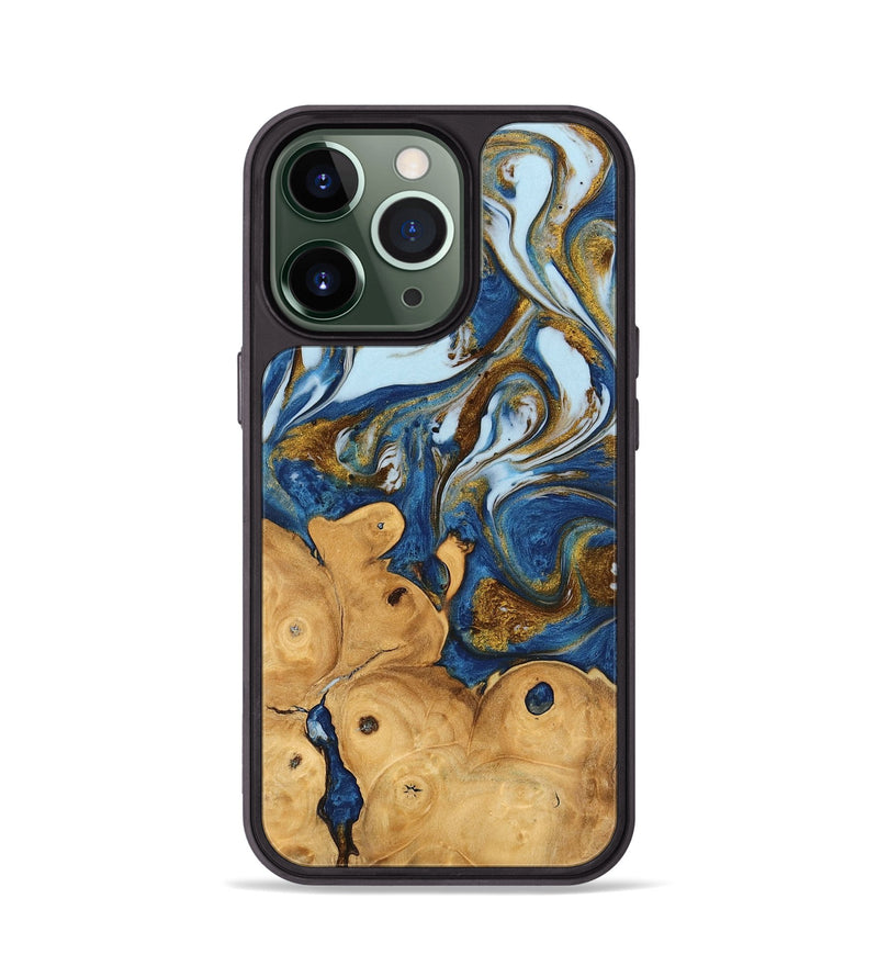 iPhone 13 Pro Wood Phone Case - Gussie (Teal & Gold, 743067)