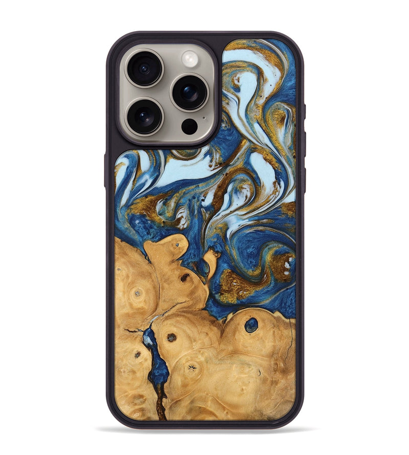 iPhone 15 Pro Max Wood Phone Case - Gussie (Teal & Gold, 743067)