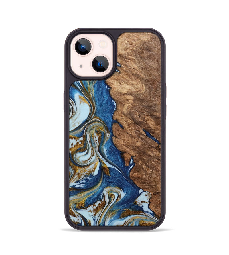 iPhone 14 Wood Phone Case - Jolyn (Teal & Gold, 743068)