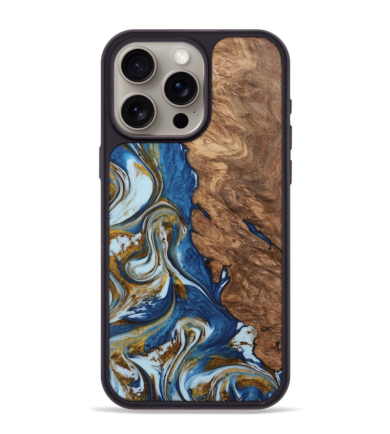 iPhone 15 Pro Max Wood Phone Case - Jolyn (Teal & Gold, 743068)