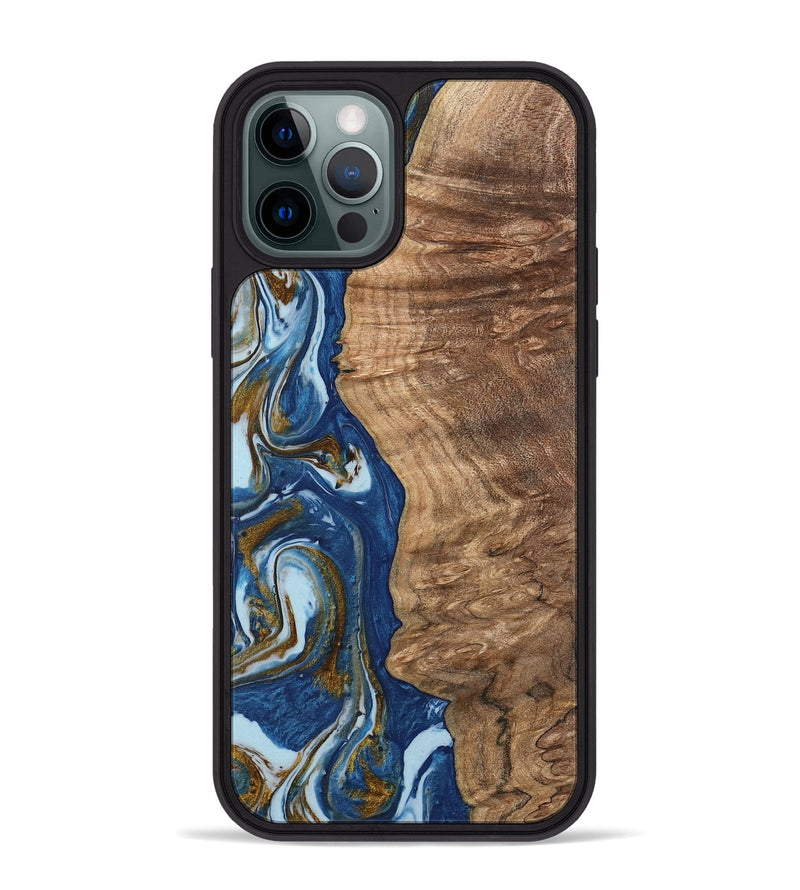 iPhone 12 Pro Max Wood Phone Case - Chong (Teal & Gold, 743070)